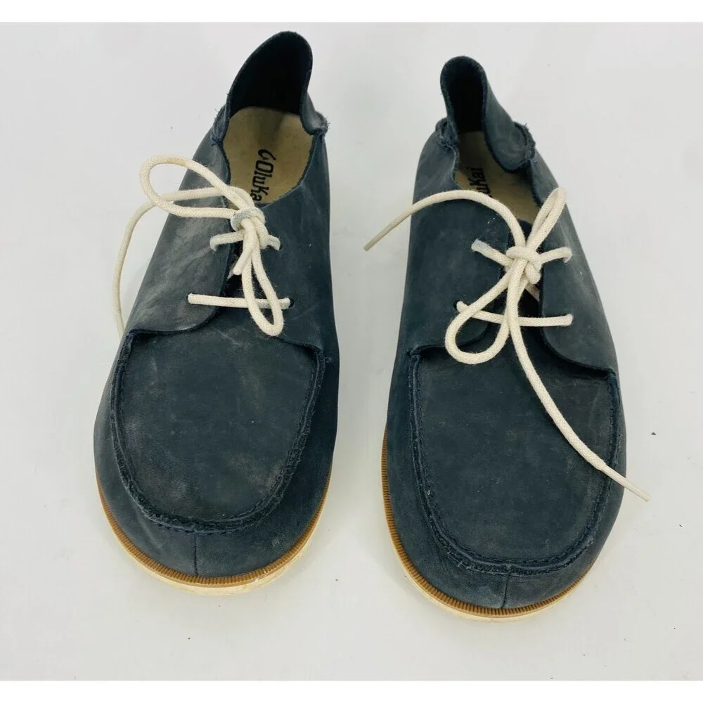 Olukai Navy Gray Leather Boat Shoes Men’s 9 Slip On Casual Deck Loafers